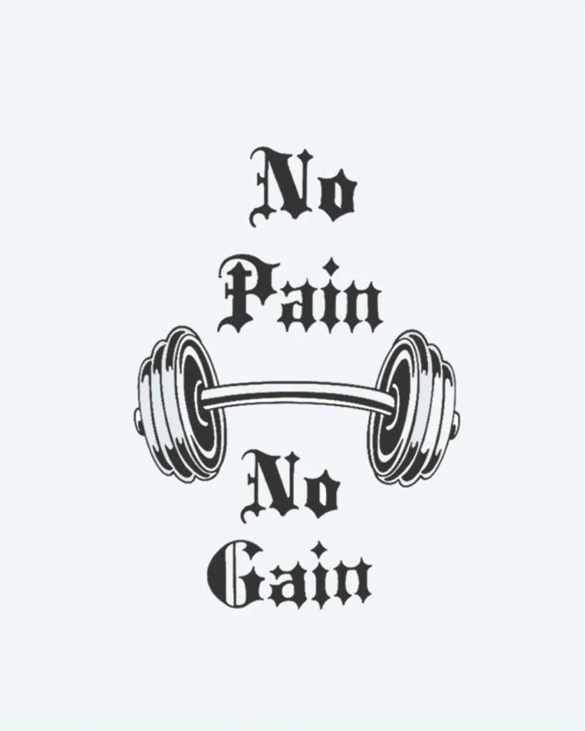 No Pain No Gain semi-permanent tattoo design by INKON – motivational, phrase, pain, gain, gothic illustration, 3 x 4 in (6x11cm), available at inkon.co