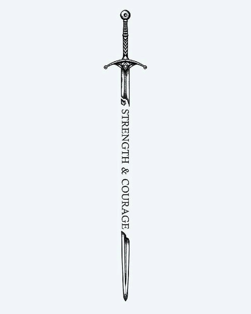 Broken Sword, Enduring Will semi-permanent tattoo design by INKON – illustrative, blackwork, details, fragmented, sword illustration, 8 x 20 in (20x50cm), available at inkon.co